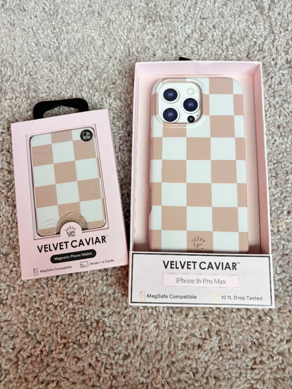 Velvet Caviar Nude White Checkered Wallet & iPhone 16 Pro Max Case New With Tags
